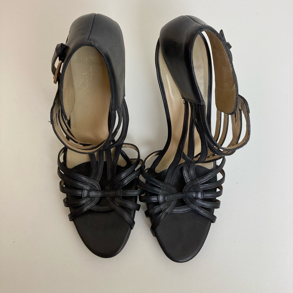 *Cole Haan Verona Black Leather T-Strap Nike Air Strappy Stiletto Heels #SR